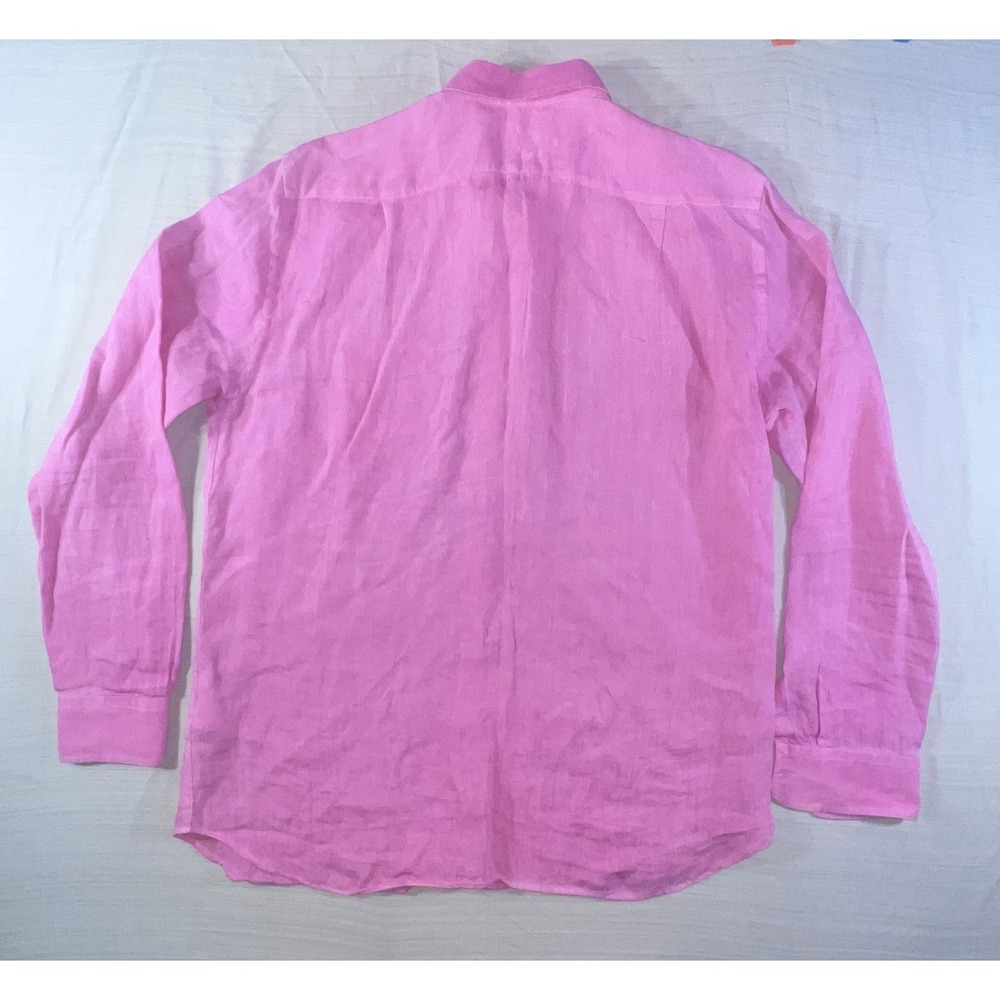120 lLno shirt Men's XL Long Sleeve Button‎ up Pink Linen Pocket 100% Linen - Picture 4 of 16